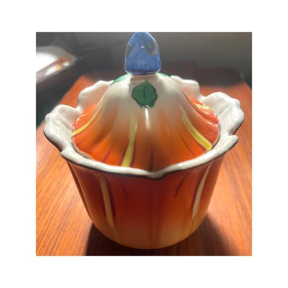 Seiei & Co. Japanese Lusterware Orange Tulip Sugar / Condiment Bowl - Picture 1 of 4